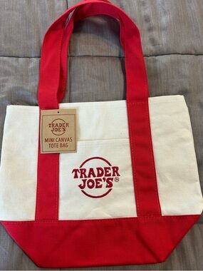 Trader Joe's Mini Canvas Tote Bag - Red & Cream
